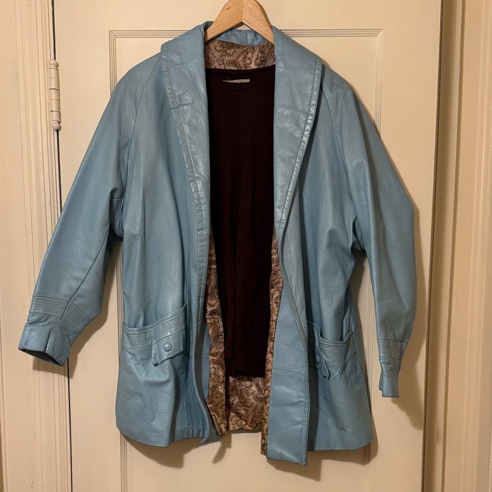 Vintage 1960 Women's Blue Leather Jacket custom one of a kind no size
